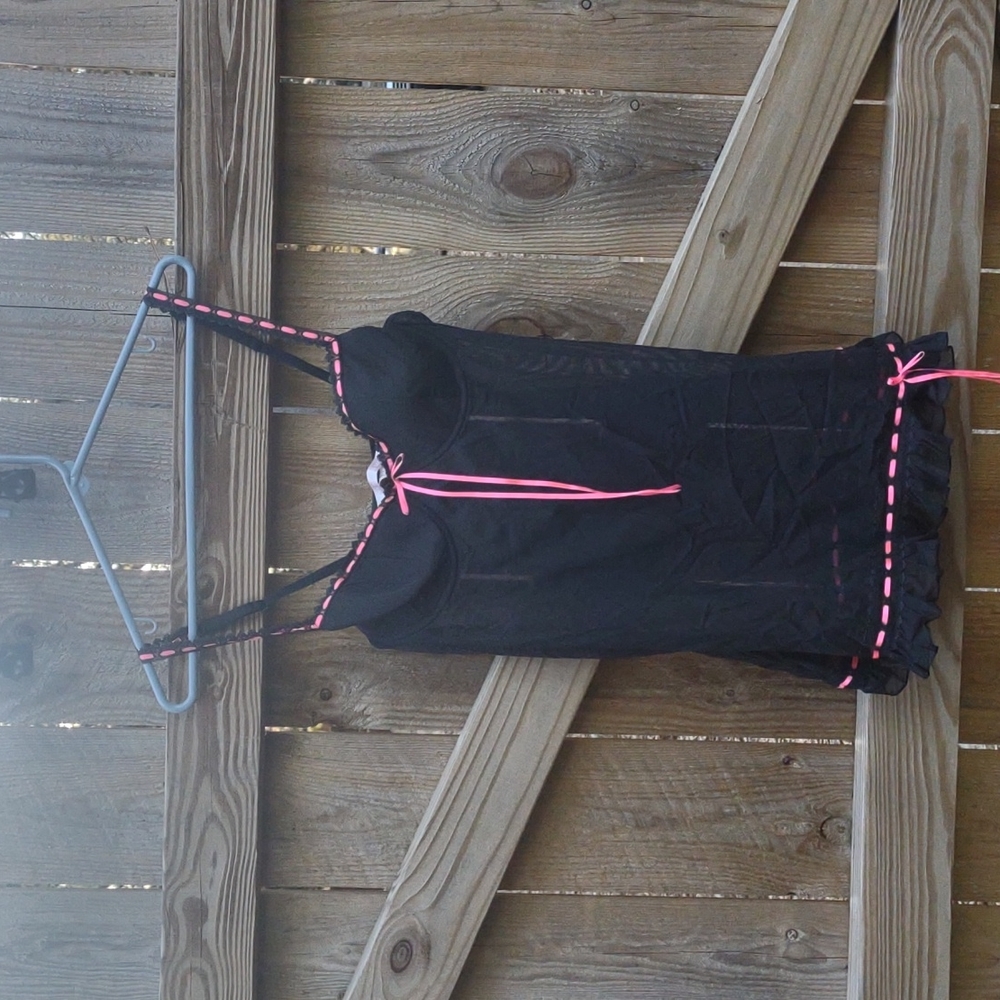 Victoria's Secret black slip with pink ribbon